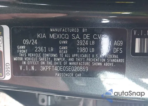 2025 Kia K4 Lxs z USA, uszkodzony, nr VIN 3KPFT4DE0SE020869